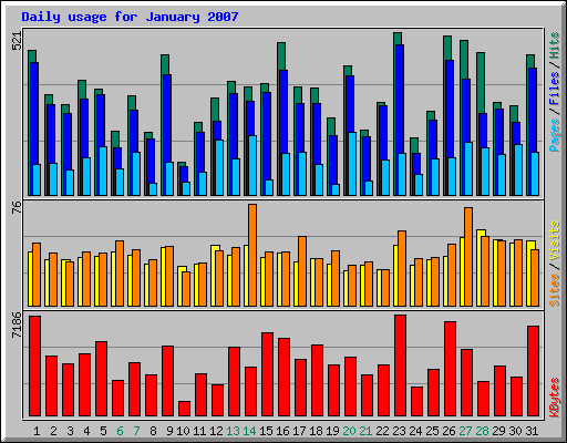 Daily usage for January 2007