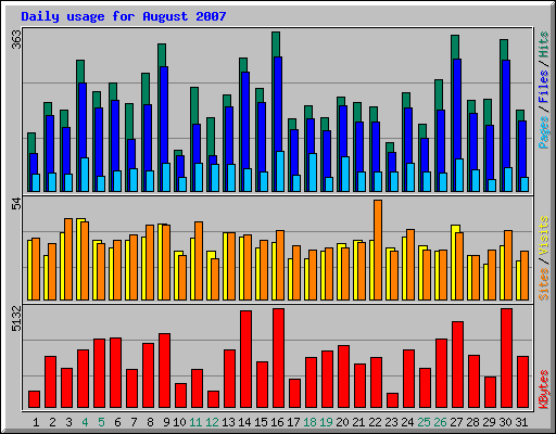 Daily usage for August 2007