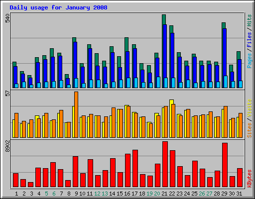 Daily usage for January 2008