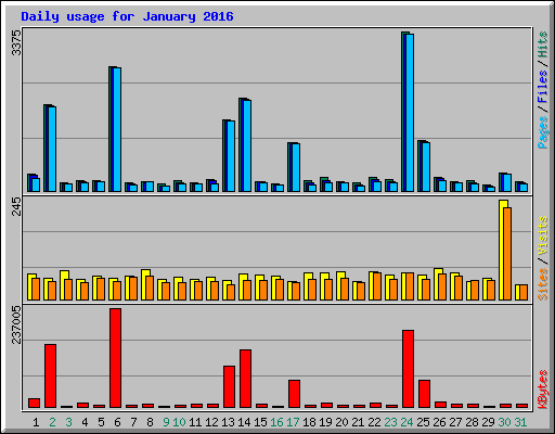 Daily usage for January 2016